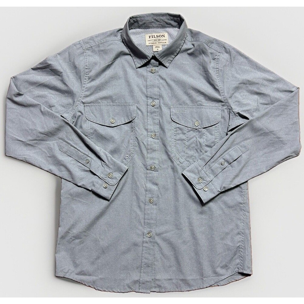 Filson Twin Lakes Sport Shirt Blue Vented Fishing Long Sleeve Outdoor Men Medium